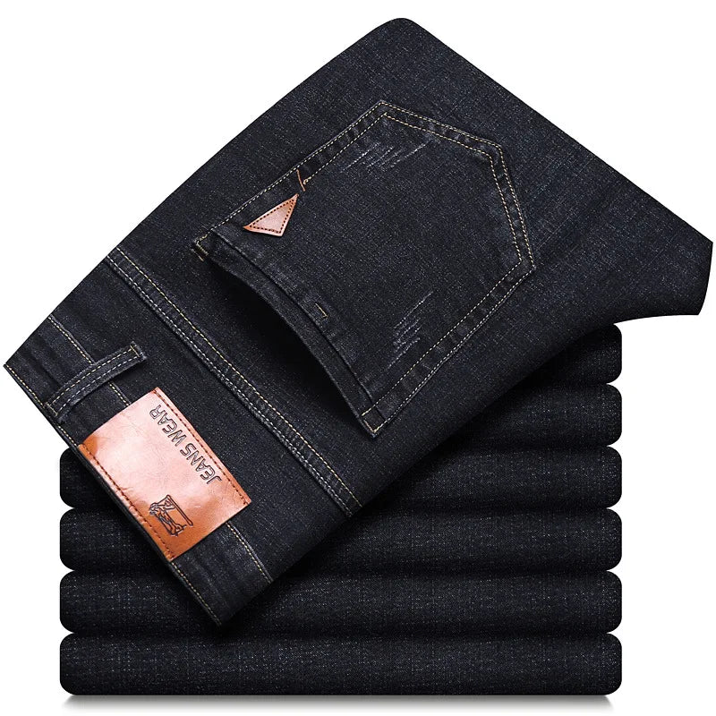 Men's Fashion Straight Leg Jeans Men's 2025 Spring Autumn New Elastic Slim Fit Pants Comfortable  Soft Business Denim Pants Men - You Offer