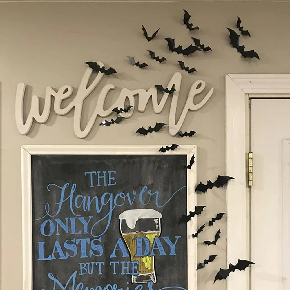 120 Pcs Halloween Bat Decorations Indoor PVC 3D Scary Bats Wall Decor Stickers 4 Sizes DIY Halloween Decals for Party Supplies