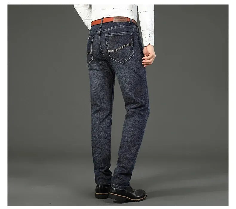 Wthinlee New Business Men's Jeans Casual Straight Stretch Fashion Classic Blue Black Work Denim Trousers Male Brand Clothing - You Offer