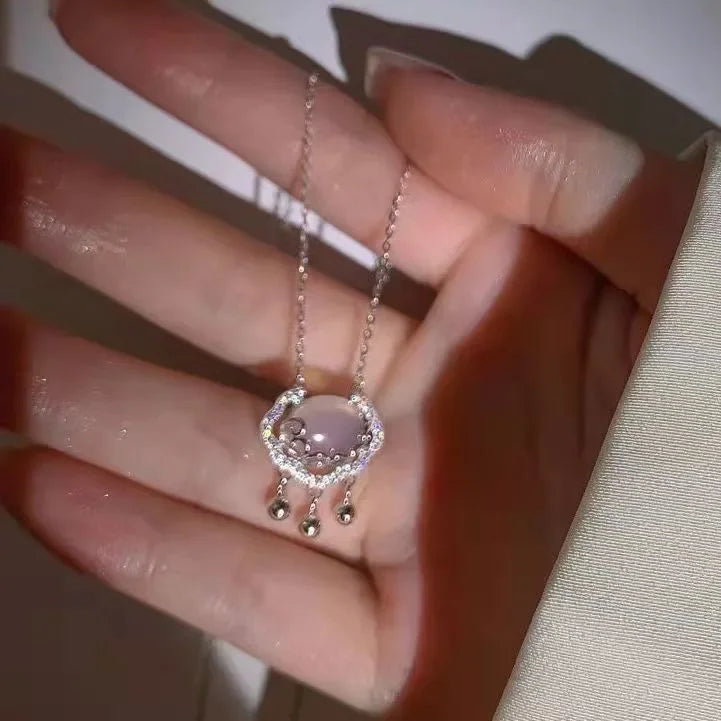 Fashion Fairy Pink Crystal Bow Knot Pendant Necklaces Y2K Girls Sweet Rhinestone Heart Clavicle Chain Women Jewelry Gifts - You Offer