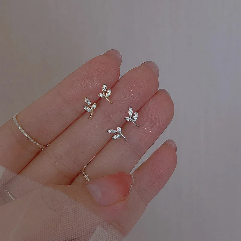 925 Silver Needle Mini Leaf Flower Earrings Children's Student Earrings Classic Simple Jewelry - You Offer