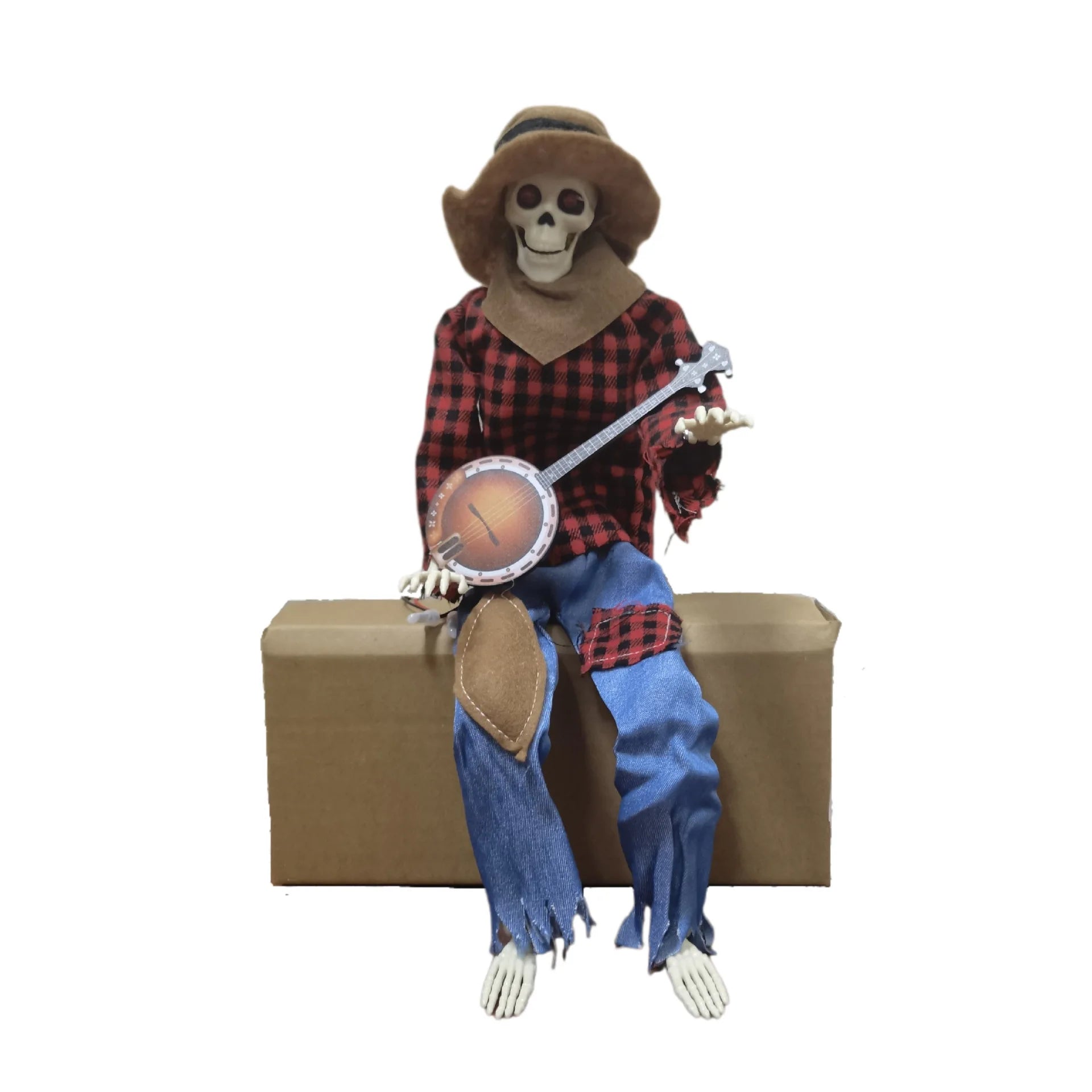 Halloween Banjo Scarecrow Playing Skeletons Animatronics Banjo Skeletons Decoration for Halloween Indoor Outdoor Yard Lawn Party