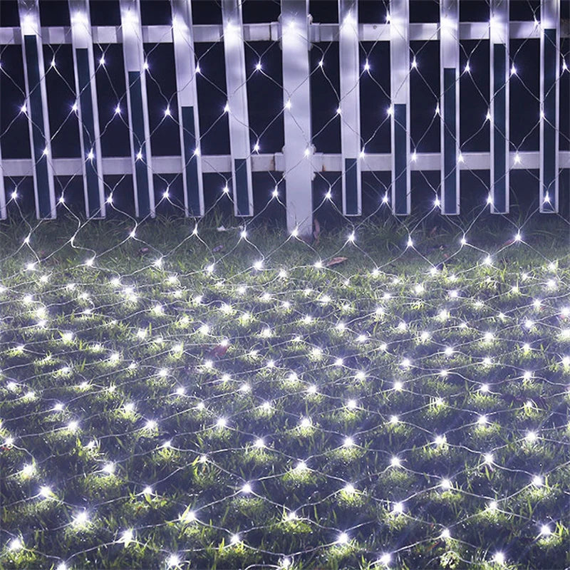 EU Plug Led Net Mesh String Lights 220V Street Garlands Christmas Decorations Outdoor New Year Wedding Party Garden Bush Decor
