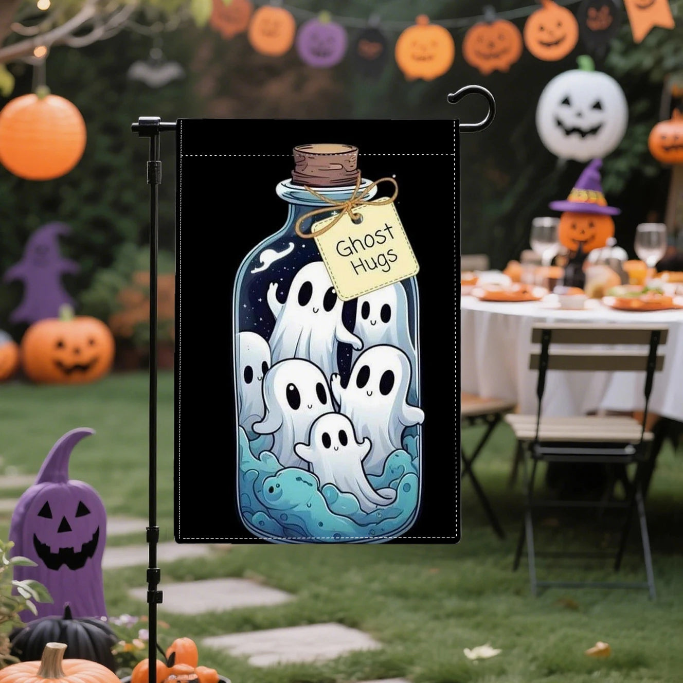 Halloween Skull Pumpkins Double-Sided Linen, 12x18 Inches, Home Outdoor Yard Holiday Party Decorations (Flag Pole Not Included)