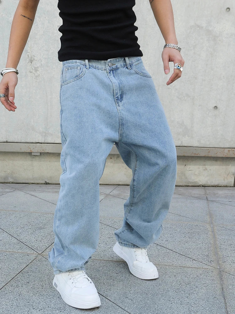 Spring Autumn Men Baggy Jeans Oversize Straight Loose Casual Denim Trousers Solid Color Streetwear Fashion Y2k Wide Leg Pants - You Offer
