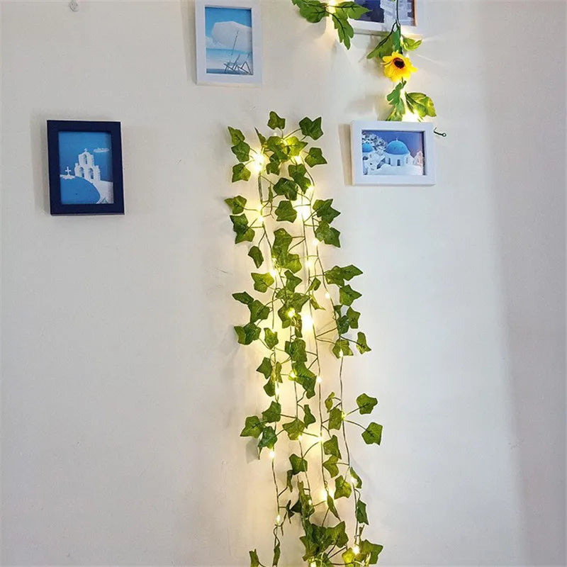 Vine Hanging Garland String Light Artificial Lvy LED StringLight for Bedroom Party Garden Wall Room Battery Powered