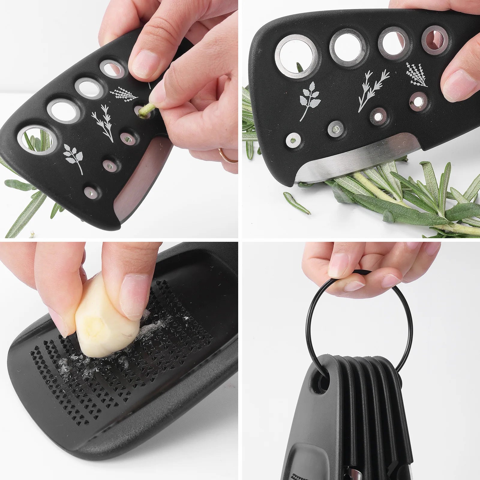6 - in - 1 Stackable Kitchen Gadget Set | Peeler, Cheese Grater, Garlic Grinder, Bottle Opener, Pizza Cutter, Herb Cutter