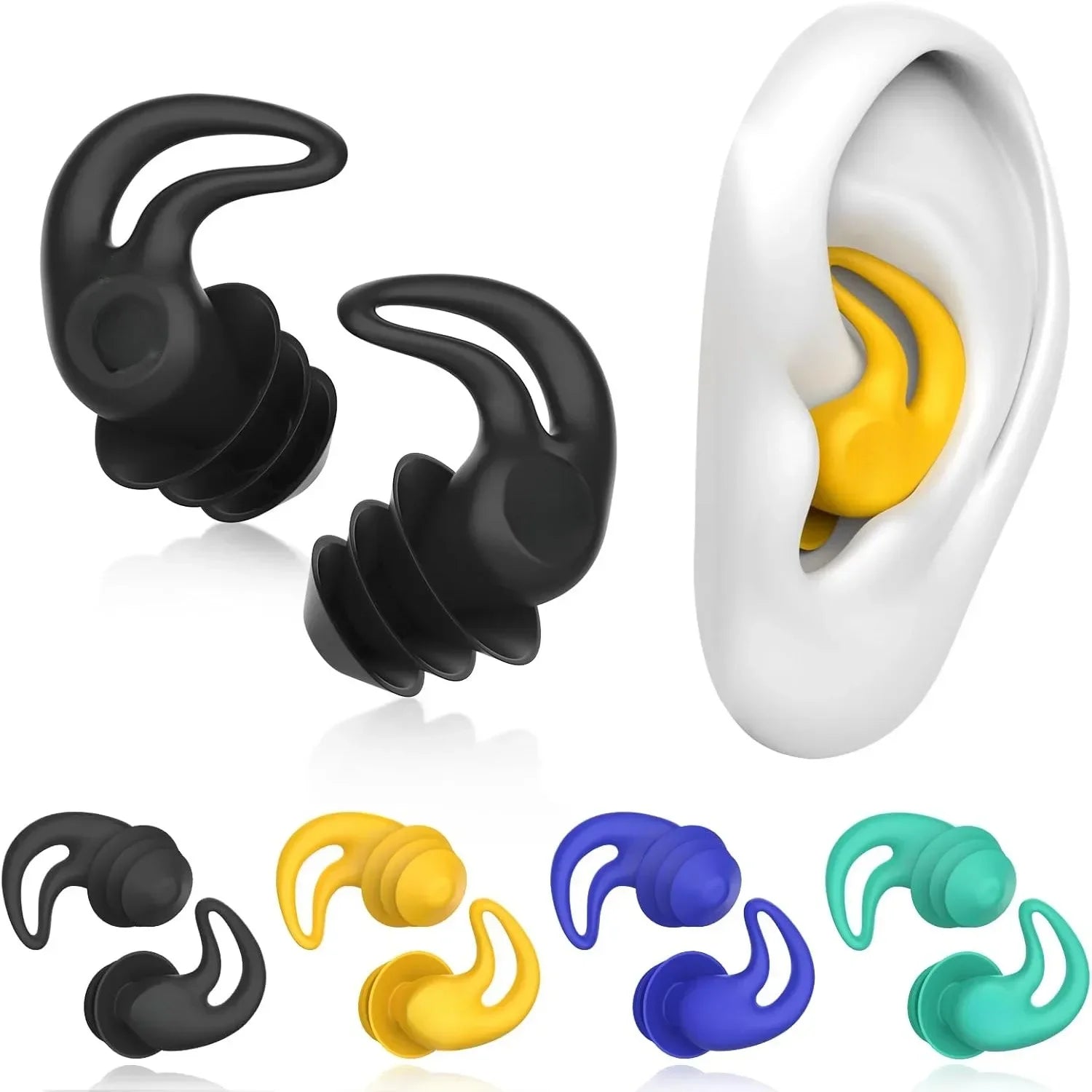 4 pairs of reusable silicone swimming earplugs for men and women to protect their ears from water - You Offer