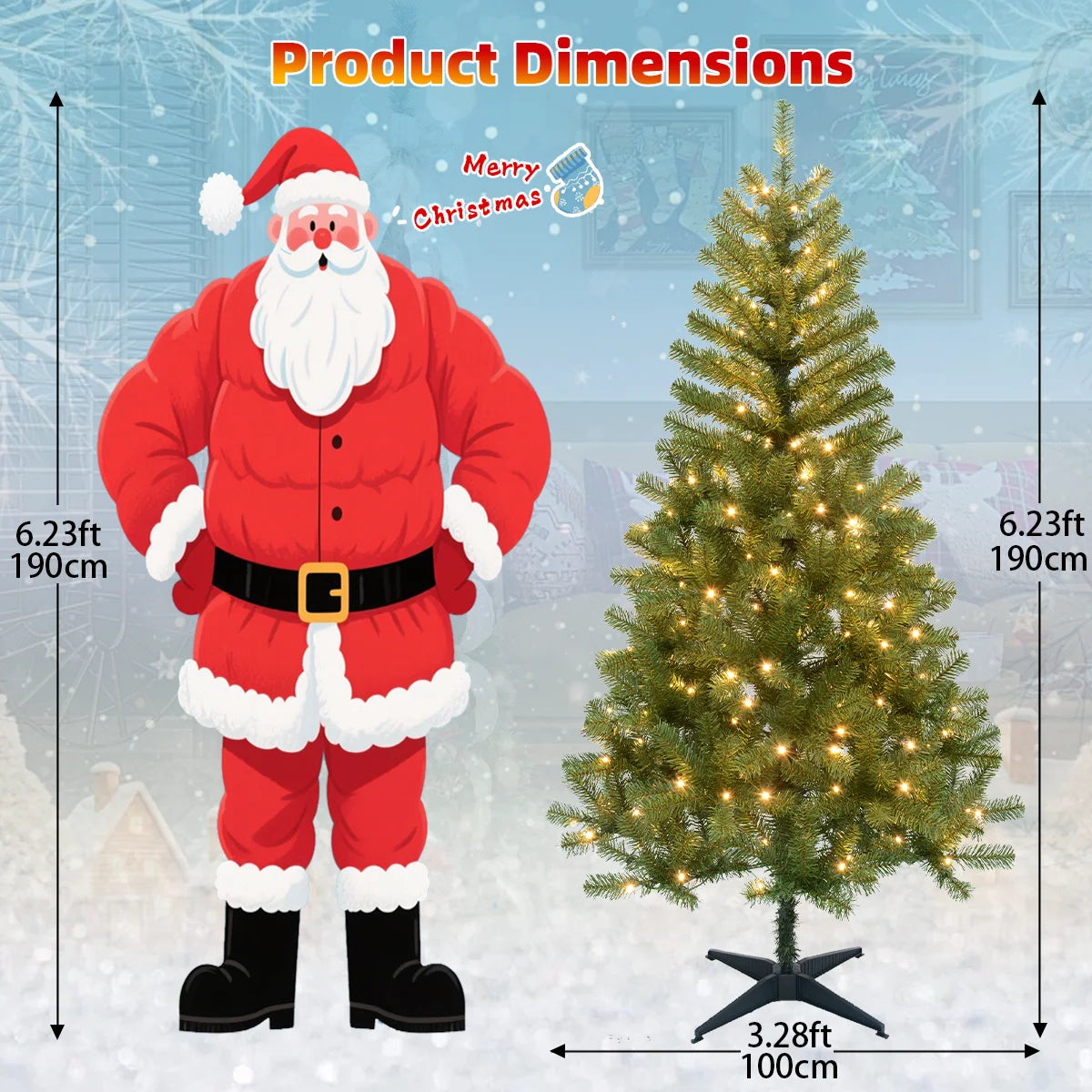 6FT/6.23FT Pre-lit Falling Snow Artificial Christmas Tree, Indoor, Holiday, DIY, Home, Room, Kitchen, Party, Christmas Decor