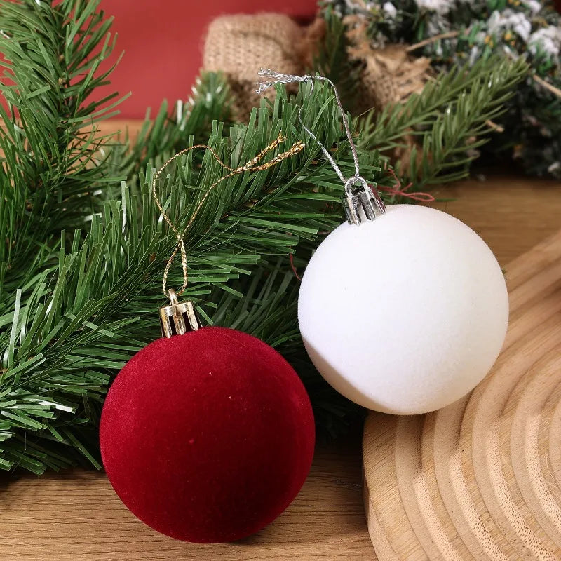 White Flocked Christmas Balls Xmas Tree Hanging Pendents Velvet Ball Ornaments Wedding Anniversary Party Home Decoration