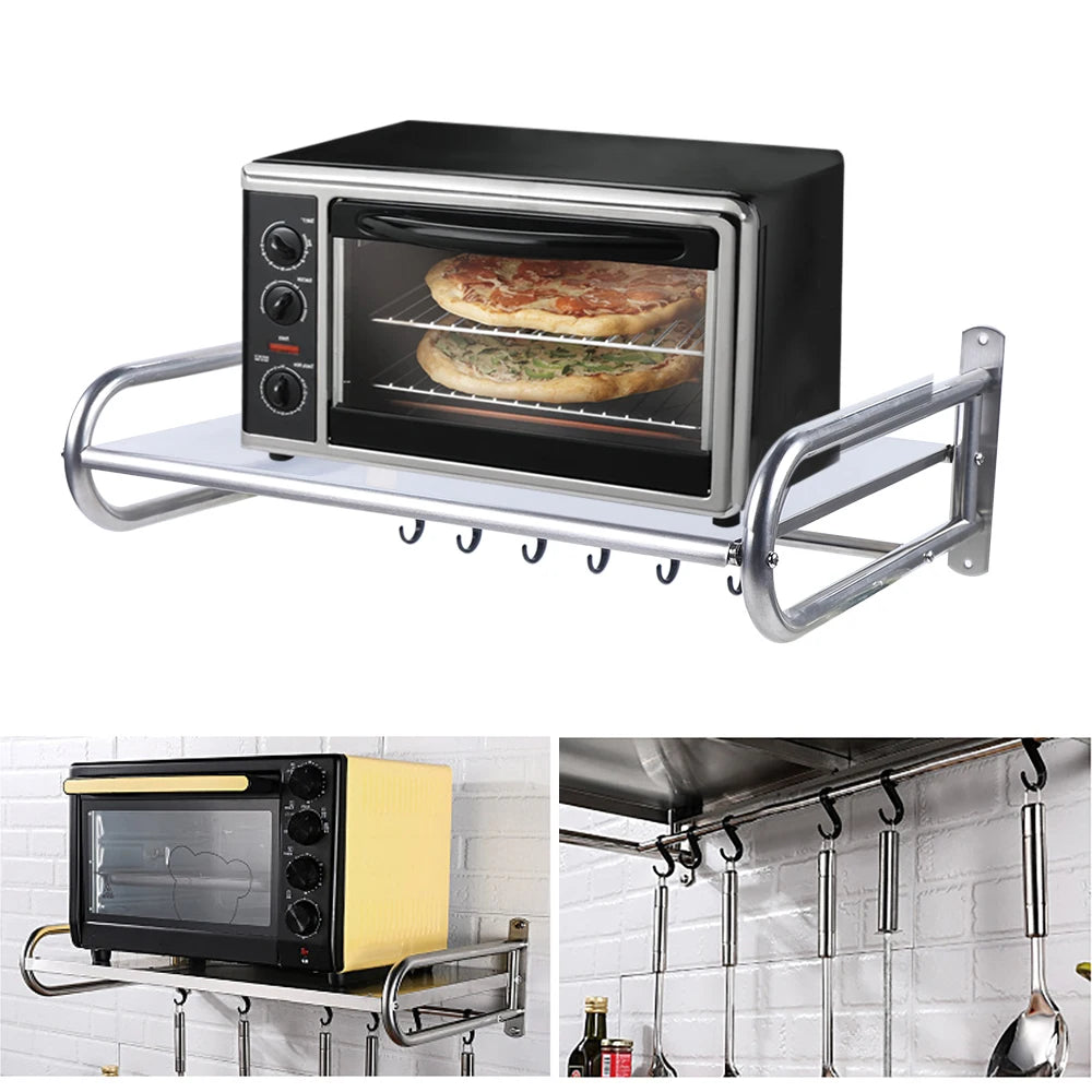Microwave Stand, 2-Tier Adjustable Wall-Mounted, Stainless Steel, Ideal for Kitchen and Bathroom, Modern Design for Space Saving - You Offer