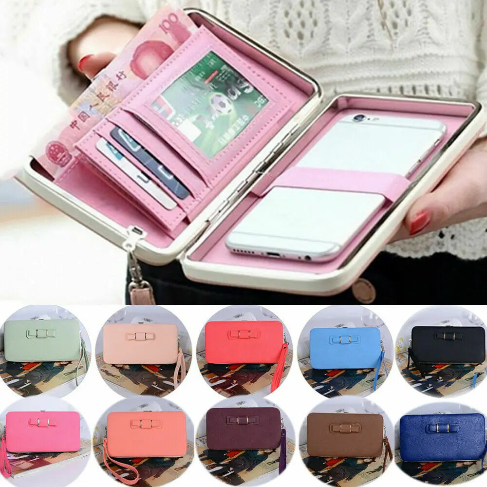 Fashion Women Clutch Wallet Long Card Holder Case Purse Cellphone Case Handbag With Wristlet - You Offer