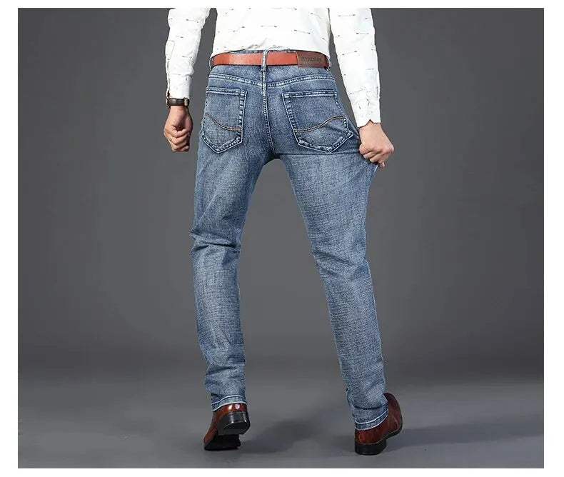 Wthinlee New Business Men's Jeans Casual Straight Stretch Fashion Classic Blue Black Work Denim Trousers Male Brand Clothing - You Offer