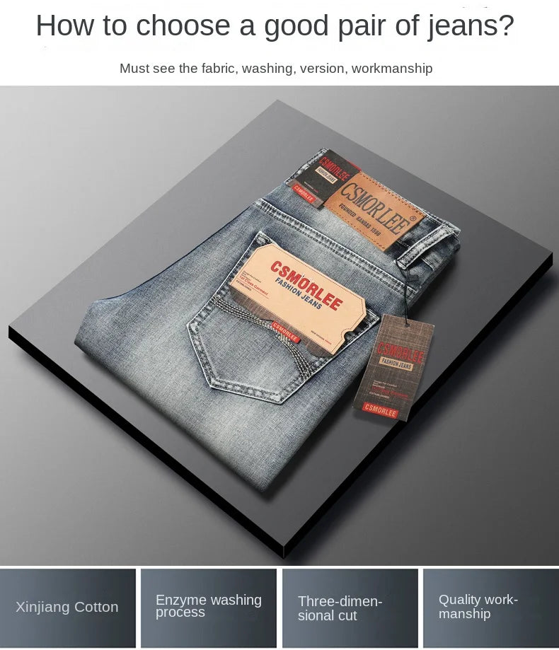 High-end Light Luxury Brand Jeans Men's Retro Slim Fit Straight Versatile Casual Gray Trousers Autumn and Winter Thick Jeans - You Offer