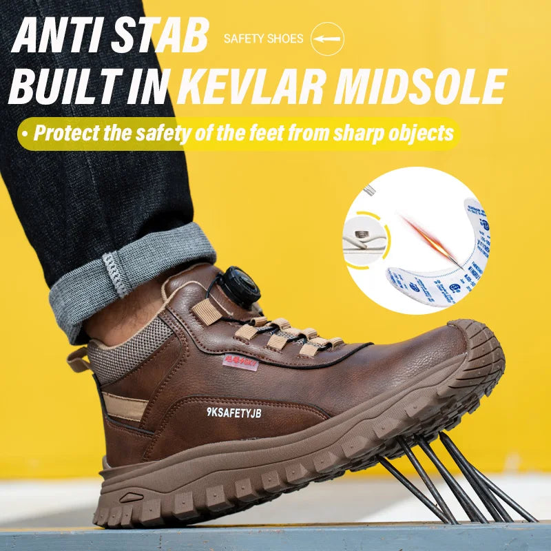 Rotating Button Indestructible Shoes Safety Boots Men Steel Toe work Boots Waterproof Non-slip Puncture-Proof Protective Shoes