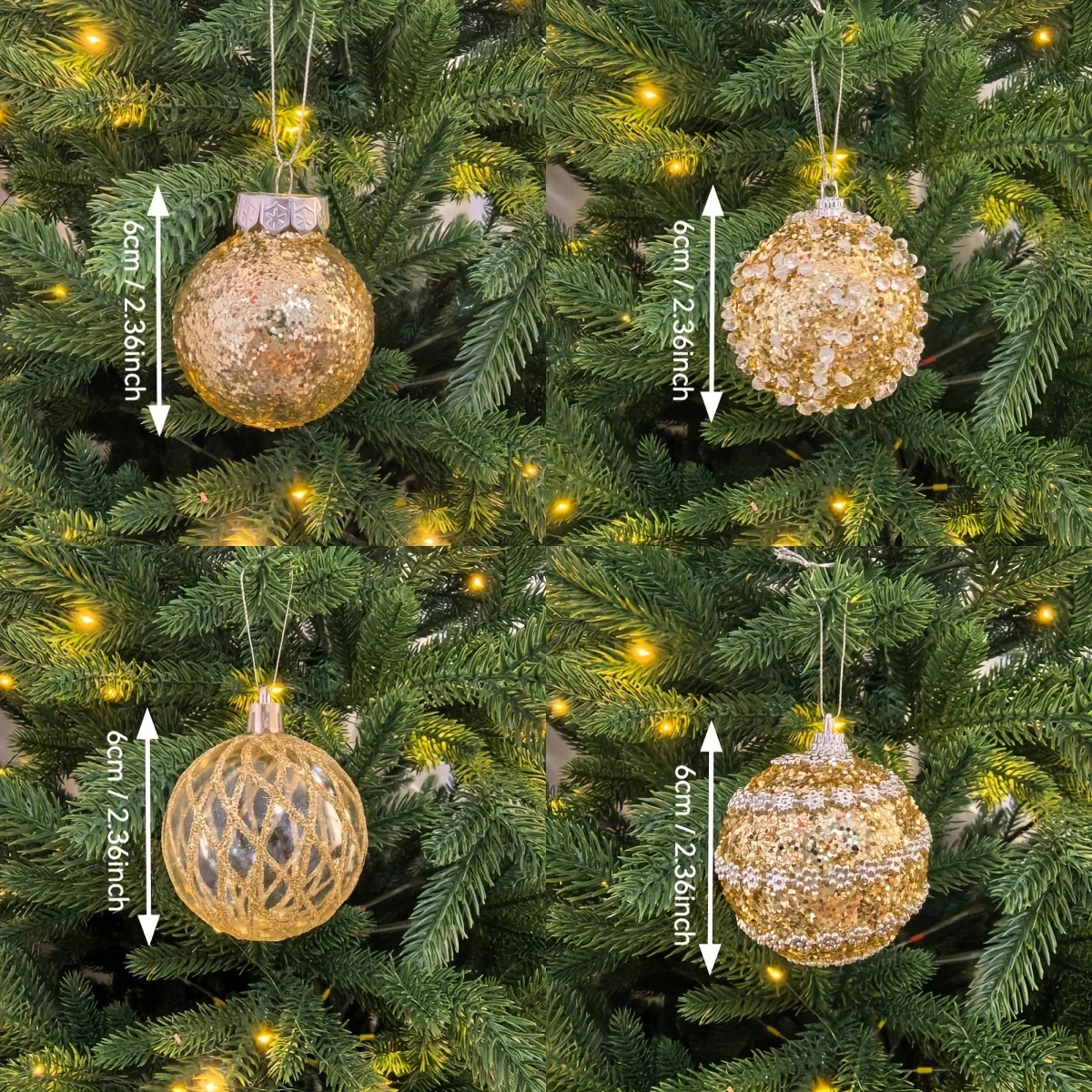 16pcs/set New Style Christmas Ball Set Glitter Deco Ball with Round Shapes for Christmas Tree Hanging Ornaments Plastic Material