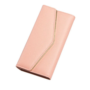 Women Envelope Style Tri-fold Wallet Solid Color Credit Card Holder Coin Money Purse Phone Handbag - You Offer