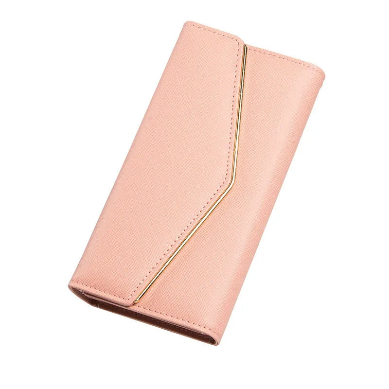 Women Envelope Style Tri-fold Wallet Solid Color Credit Card Holder Coin Money Purse Phone Handbag - You Offer