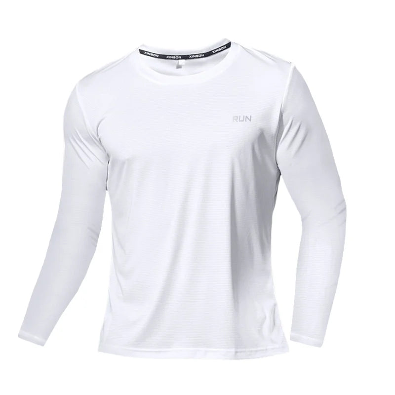 Summer Ice Silk Long Sleeve T-Shirt Men 2025-26 New Quick Dry Breathable Air Conditioning Outdoor Sun Protection Running Outer Wear
