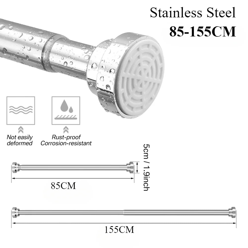 50-260CM Adjustable Curtain Rod No Drilling Telescopic Shower Curtain Pole for Balcony Bathroom Wardrobe Rod Clothes Drying Rack