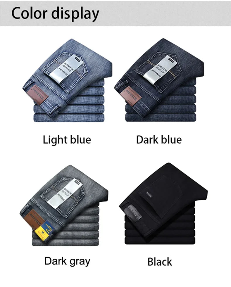 Wthinlee New Business Men's Jeans Casual Straight Stretch Fashion Classic Blue Black Work Denim Trousers Male Brand Clothing - You Offer