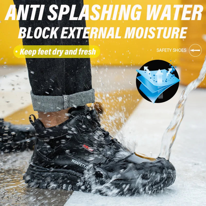 Rotating Button Indestructible Shoes Safety Boots Men Steel Toe work Boots Waterproof Non-slip Puncture-Proof Protective Shoes
