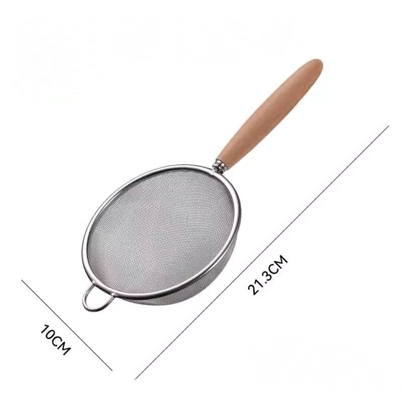 1/3pcs Kitchen baking steel flour sieve kitchen soy milk juice filter sieve filter oil spoon hand-held binaural mesh colander