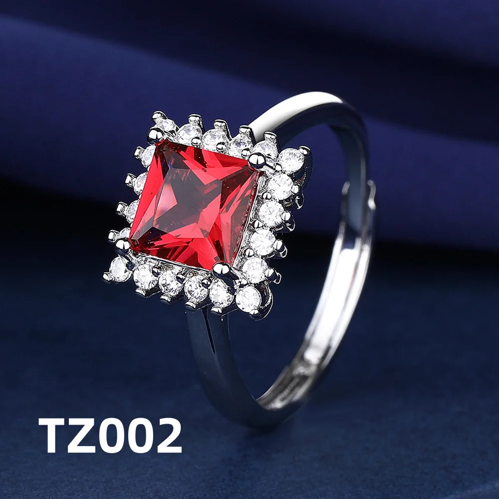 925 Sterling Silver Jewelry Set, Women's Shining Jewelry Cubic Zirconia Red Crystal Necklace Earrings Ring Birthday Gift Jewelry - You Offer