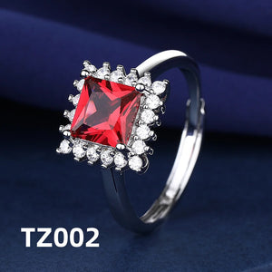 925 Sterling Silver Jewelry Set, Women's Shining Jewelry Cubic Zirconia Red Crystal Necklace Earrings Ring Birthday Gift Jewelry - You Offer