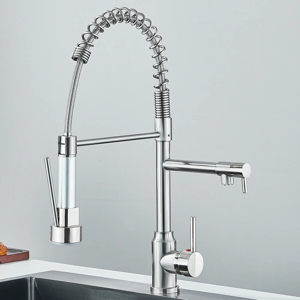 Pull Down Spring Kitchen Faucet Single Lever Hot Cold Mixer Water For Kitchen Sink Dual Spout Nozzle Faucets Crane - You Offer