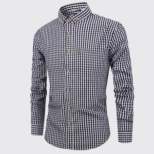 American size 100% cotton men's long sleeve shirt plaid non-ironing casual high quality breathable plus size slim fit
