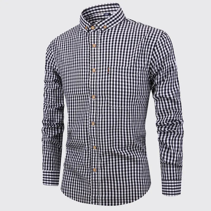 American size 100% cotton men's long sleeve shirt plaid non-ironing casual high quality breathable plus size slim fit