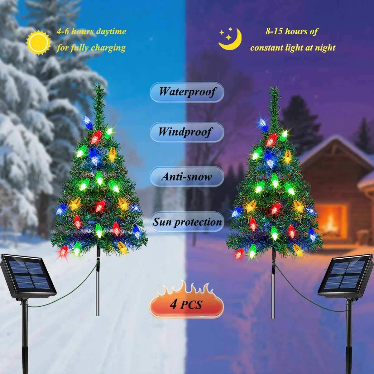 1to 4 Solar Christmas Tree Strawberry Lights - IP65 Waterproof. Essential Christmas decoration, perfect as a holiday gift.