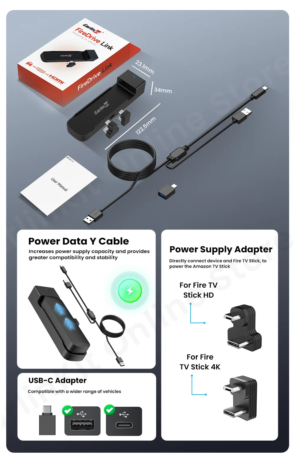 CarlinKit Firedrive Link Wired Carplay to HDMI for Fire Tv Stick Fire Tv Stick Lite HD 4K 4K Max Youtube Netflix Prime Video - You Offer