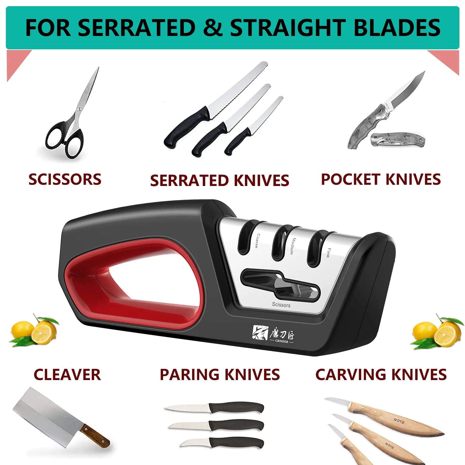 Four in one kitchen sharpener restores serrated blade knives and scissors, diamond tungsten steel ceramics - You Offer
