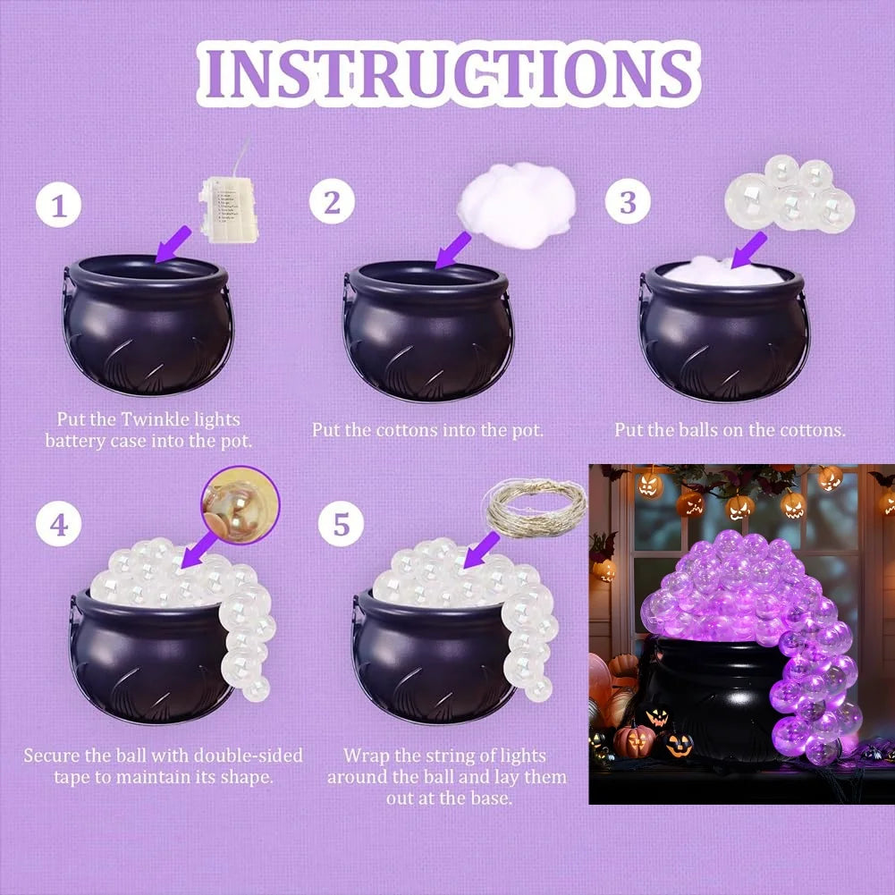 Mini 6 inches DIY Bubbling Cauldron Set Halloween Decorations Indoor ,Black Plastic Bowl Decoration for Home Kitchen Party Table