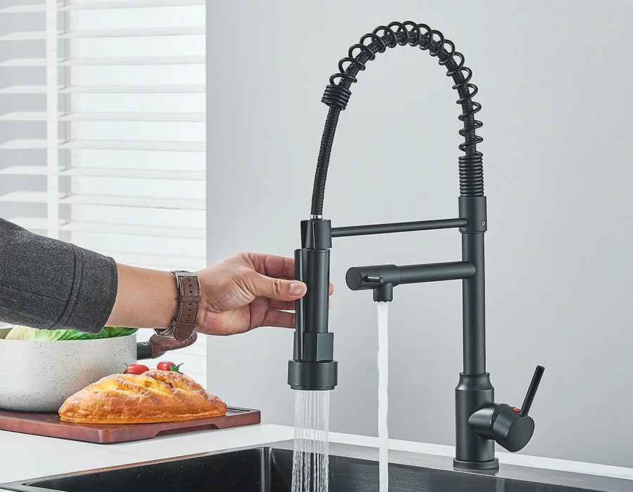 Pull Down Spring Kitchen Faucet Single Lever Hot Cold Mixer Water For Kitchen Sink Dual Spout Nozzle Faucets Crane - You Offer