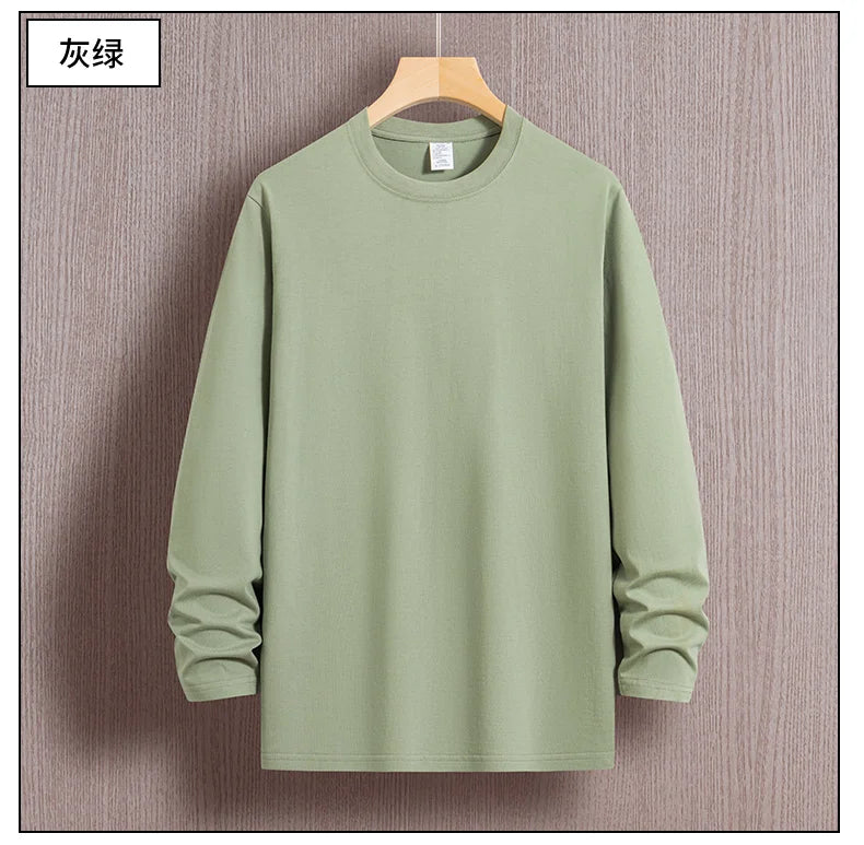 Top Quality 100 % Cotton Fashion Brand Plain Round Neck Trending New T Shirts Men Long Sleeve Tops Casual Classic Mens Clothes