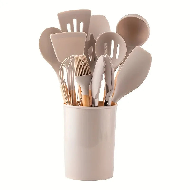 2-Piece Silicone Kitchen Utensil Set with Wooden Handles - You Offer