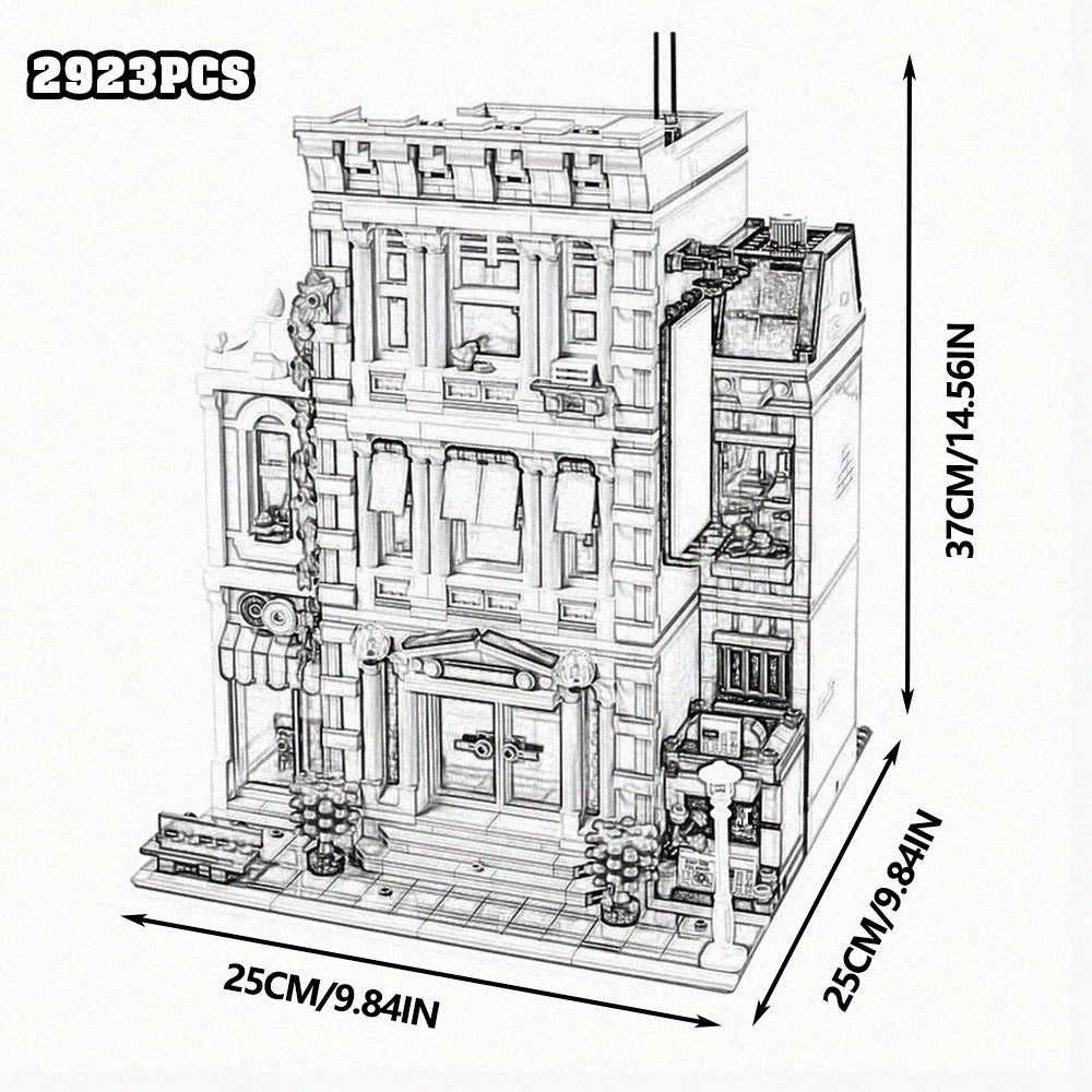 Creative Expert Brick Bank Cafe Corner Model MOC Street View House Building Blocks Toys Pet Book Shop Town Hall Downtown Diner