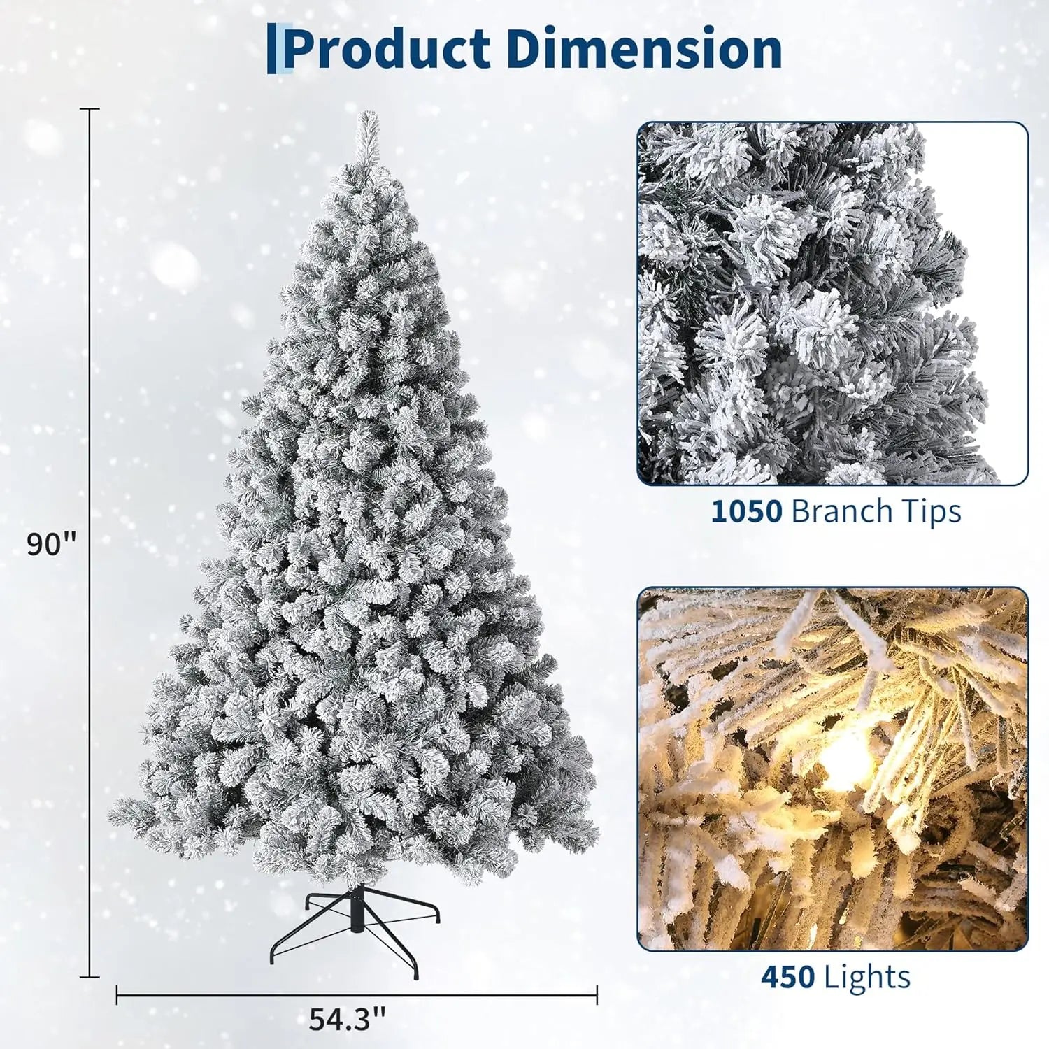 7.5FT Christmas Tree Prelit Artificial Christmas Tree With 450 Warm White Lights Realistic Flocked Material Holiday Decoration