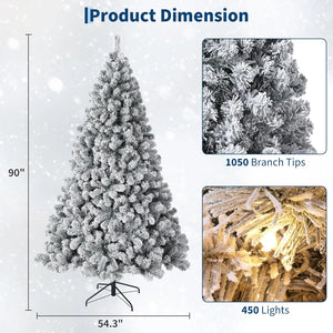 7.5FT Christmas Tree Prelit Artificial Christmas Tree With 450 Warm White Lights Realistic Flocked Material Holiday Decoration