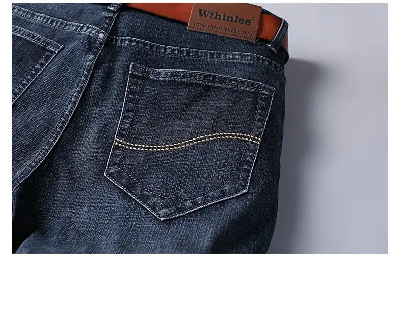 Wthinlee New Business Men's Jeans Casual Straight Stretch Fashion Classic Blue Black Work Denim Trousers Male Brand Clothing - You Offer