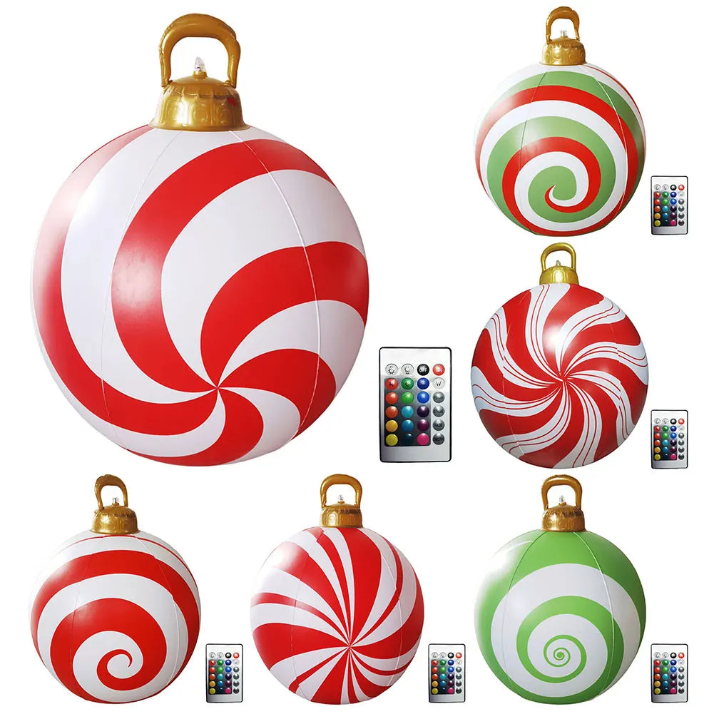 60cm Giant Inflatable Christmas Ball with Lights Remote Control Giant Luminous Inflatable Christmas Ball Outdoor Christmas Decor