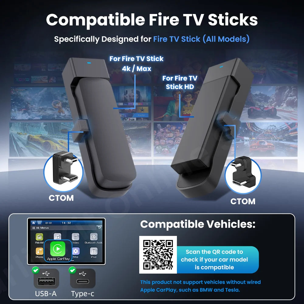 CarlinKit Firedrive Link Wired Carplay to HDMI for Fire Tv Stick Fire Tv Stick Lite HD 4K 4K Max Youtube Netflix Prime Video - You Offer
