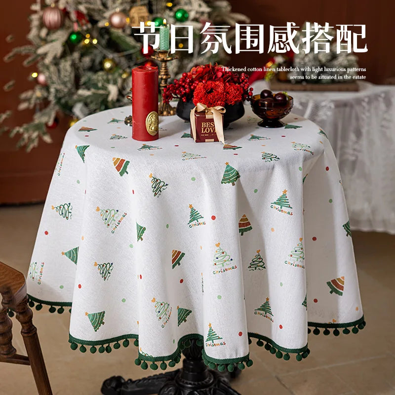 2025 new high-end tablecloth household round table rectangular table festive atmosphere Christmas party tablecloth