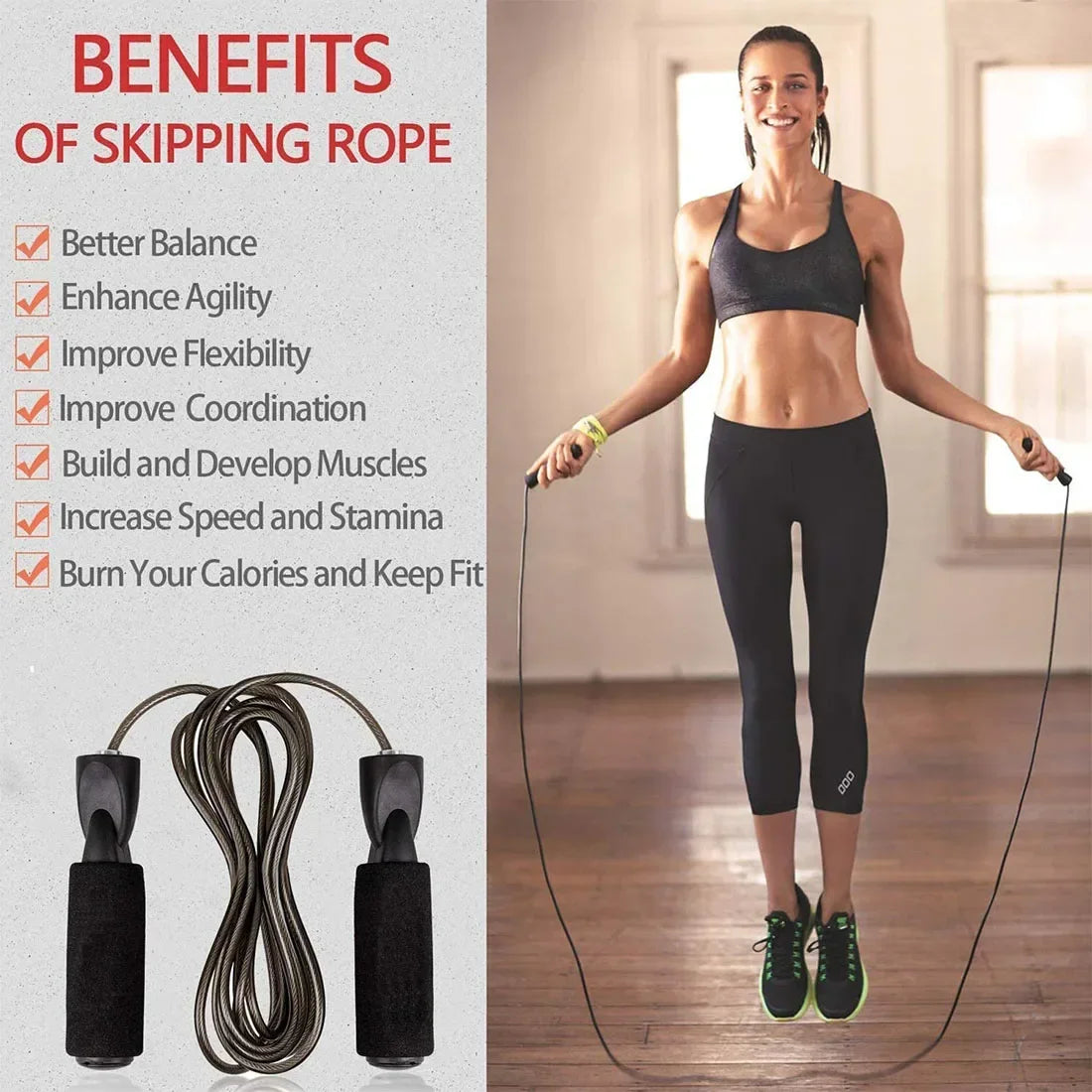 Adjustable Length Steel Wire Jump Rope Speed Skipping Workout Fitness Kids Adults Sport Portable Exercise Training Equipment - You Offer