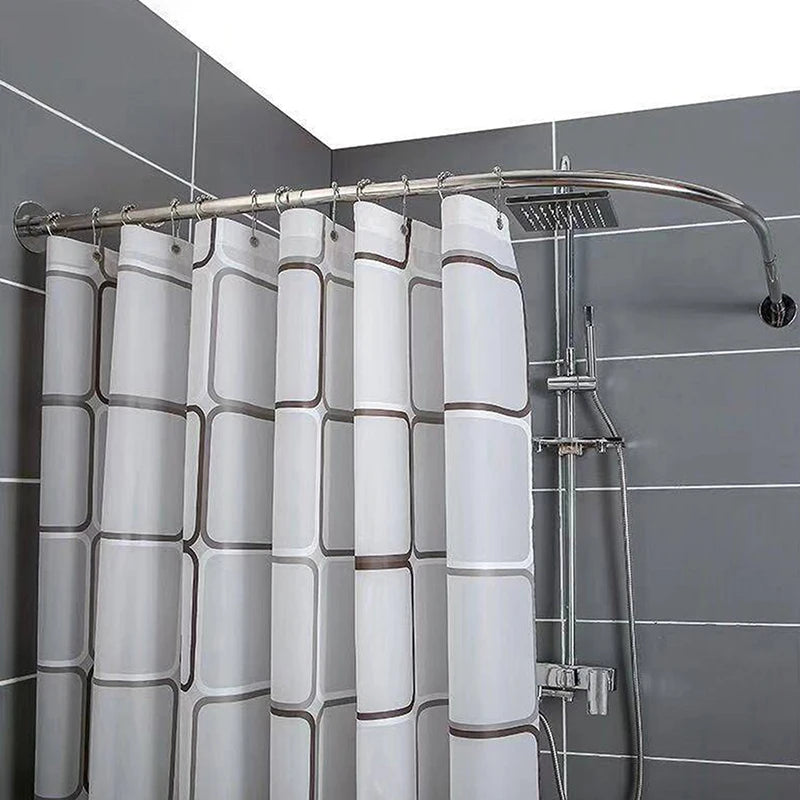 L Shaped Extendable Curved Shower Curtain Rod 3Size Silver Stainless Steel Shower Curtain Poles Punch-Free Bathroom Curtain Rail