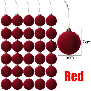 White Flocked Christmas Balls Xmas Tree Hanging Pendents Velvet Ball Ornaments Wedding Anniversary Party Home Decoration