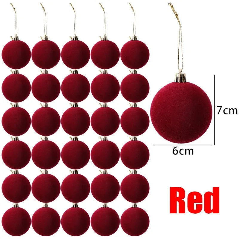 White Flocked Christmas Balls Xmas Tree Hanging Pendents Velvet Ball Ornaments Wedding Anniversary Party Home Decoration